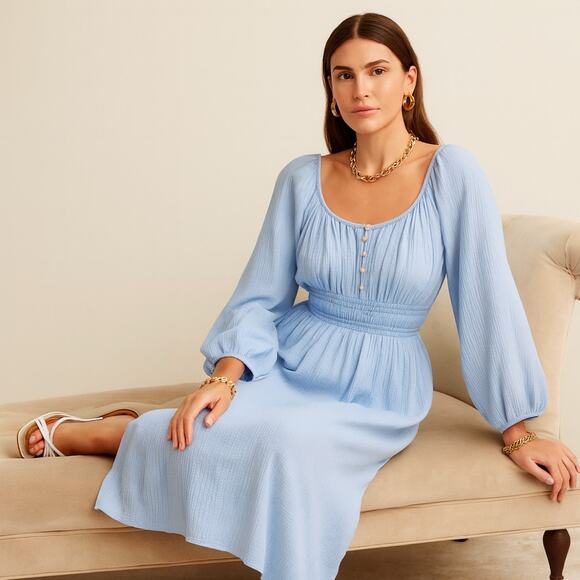 J. CREW V-Neck Midi Dress in Soft Gauze Frozen Lake Blue Sz XS $158 {3F31} - Picture 1 of 5